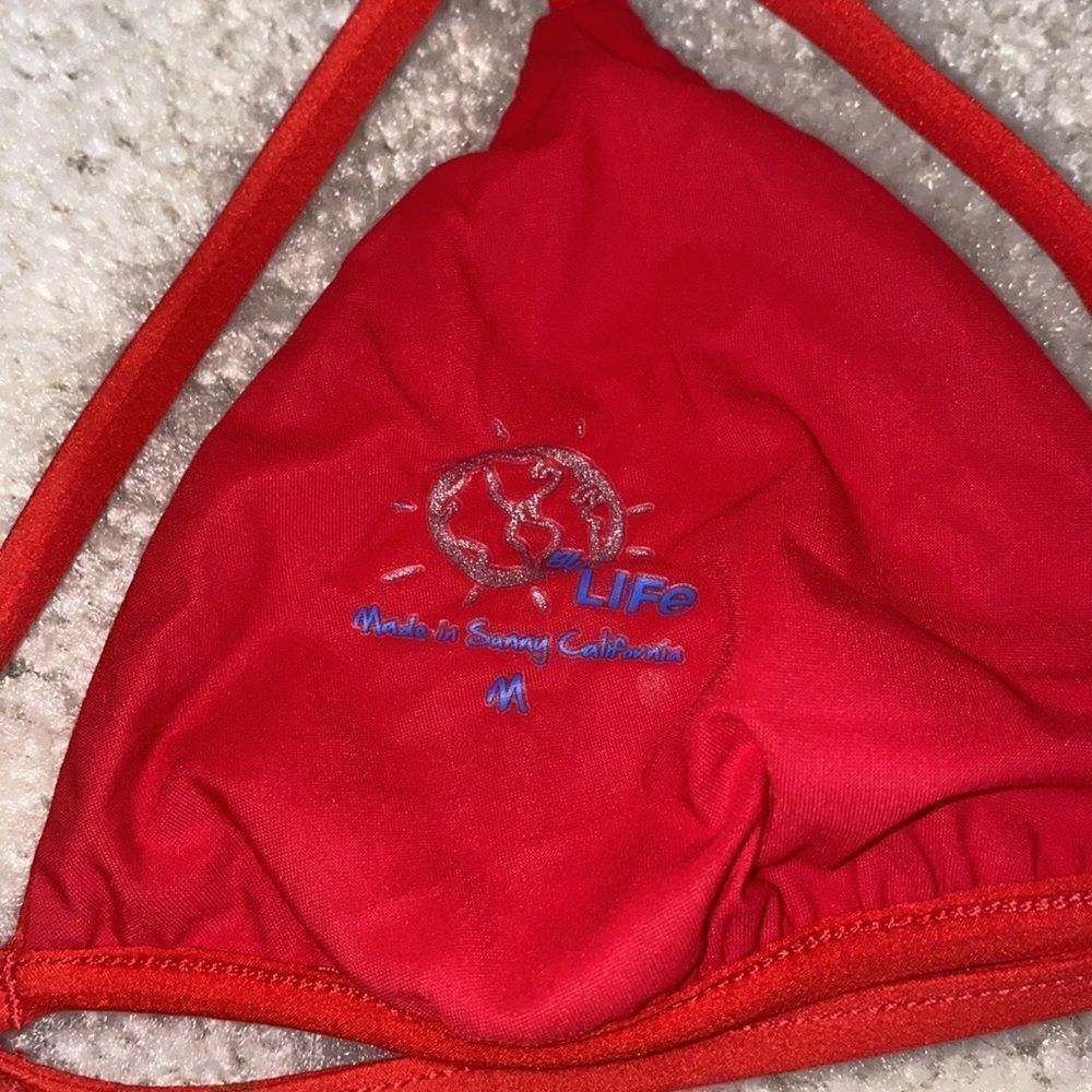 Blue Life Triangle Bikini Top Red Adjustable T-Strap - Picture 5 of 8